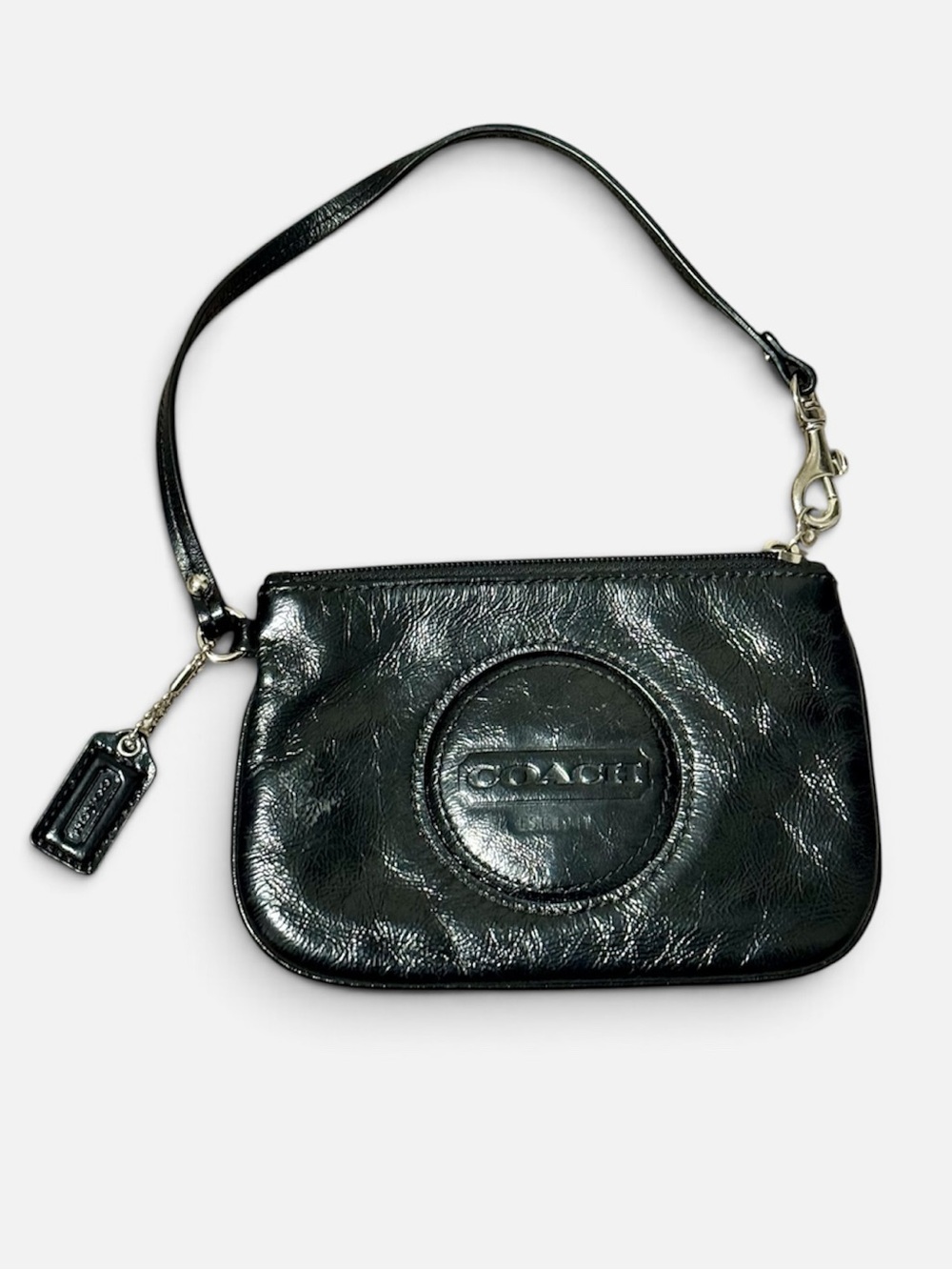 Vintage Coach Black Patent Leather Wristlet Y2K Logo Pouch Bag